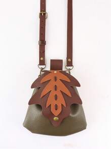1pc Forest Leaf Faux Leather Medieval Belt Pouch, Vintage Layered Leaf Waist Bag, Renaissance Fair LARP Halloween Cosplay Small Fanny Pack - Multicolor - View 5