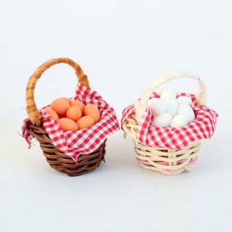 14pcs/Set Miniature Scene Prop Model Mini Red Checkered Egg Basket Set Best Gifts Birthday Graduation
