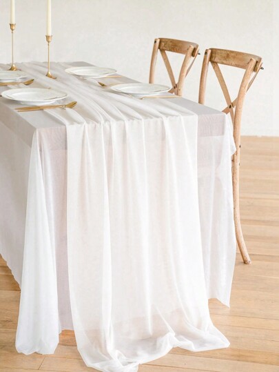 1pc/5pcs White Beauty Gauze Table Runner Tablecloth, Wedding Party Room Table Decoration Supplies Table Cover, Birthday Wedding Anniversary Family Holiday Party Room Table DIY Decor, Wedding Gauze, Home Decor, Babe Shower Decor, Chair Back Decorative Yarn, White Gauze, 2026 New Year Decoration, New Year Table Runner