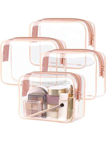 4pcs Fashionable And Simple Toiletry Bags For Men And Women, Waterproof Clear Cosmetic Pouches In Quart Size For Suitable For Both Genders, Can Be Carried Onboard Airplanes And Given 1/2/3pcs Makeup Travel Toiletry Organizer Clear Essentials Gifts Storage Zipper Accessories Nail, Makeup Bags, Cosmetic Bag, Makeup Organiser, Makeup Pouch, Bag, Vanity, Makeup Organizer, Christmas Gifts, Pouch, Clutch / Small Handbag, Makeup Organizer, Pouch, Brush Holder, Mini Pouch, Large Capacity Pouch