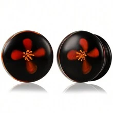 2入組藍色花卉玻璃耳塞擴張器擴張器隧道擴大器時尚朋克耳環雙弧形穿孔身體飾品 - round - 查看 24