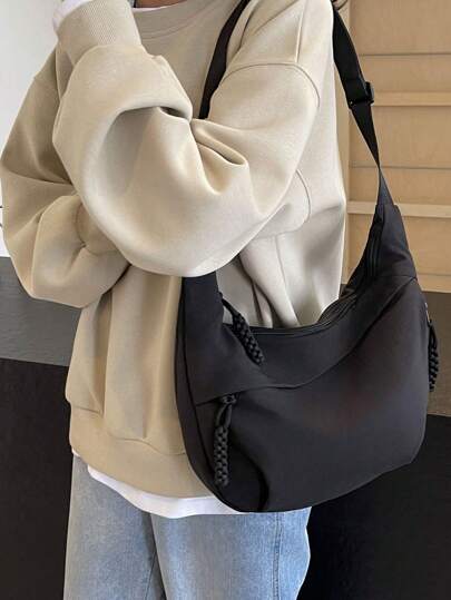 peach tree 1pc Peach Tree Crescent Shaped Crossbody Bag, Fashion Minimalist Solid Color Large Capacity Adjustable Strap Multi-Pocket Vintage Casual Commute Shopping Lightweight Water-Washed Nylon Christmas Men Bag School Body Bag For Men Bag For School College School Bag Side Bag Shopping Bag Canvas Tote Bag