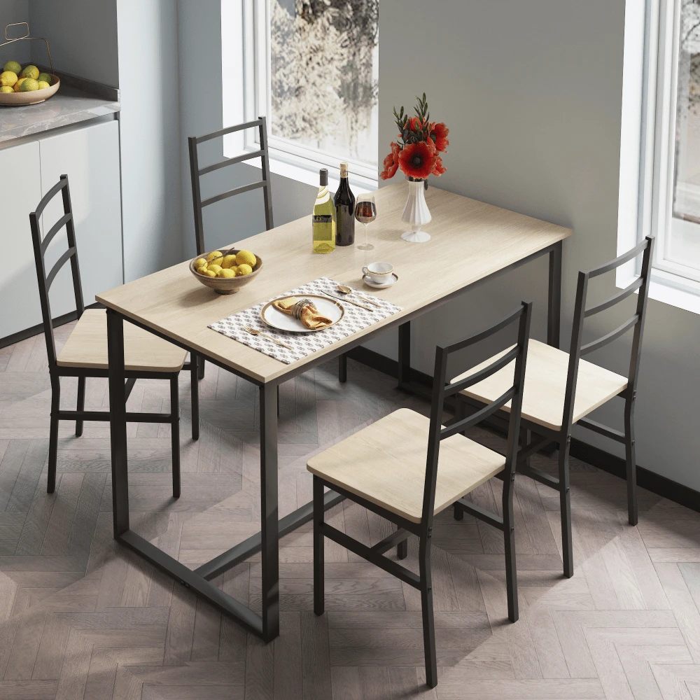 Five-Piece Set Table And Chair With Backrest, Industrial Style, Solid Structure