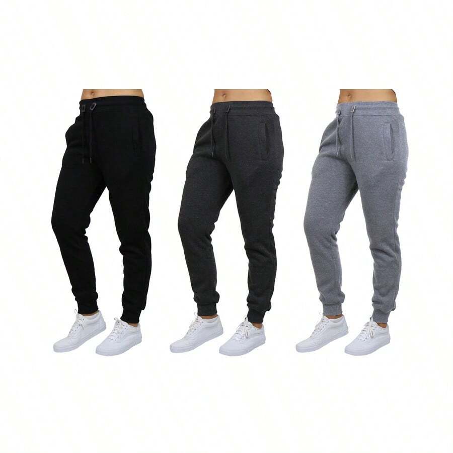 3-Pack Women's Loose Fit Fleece-Lined Classic Jogger Sweatpants - Đen - Than - Xám thạch nam - Xem 1