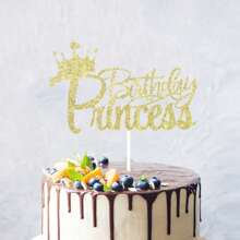 一个公主生日派对蛋糕装饰，金色闪光皇冠和粉色流苏蛋糕装饰，圣诞节 - 單色 - 查看 5