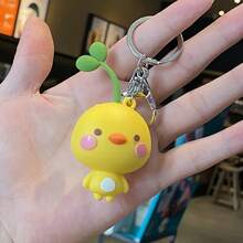 1pc Unisex Cute 3D Silicone Bean Sprout Frog Keychain, Creative Couple Bear, Duck, Rabbit Bag Decoration, Car Key Chain Pendant - Best Gift For Friends At Parties - Multicolor - View 6