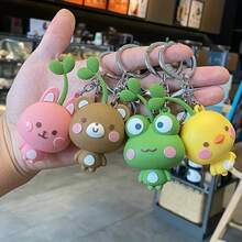 1pc Unisex Cute 3D Silicone Bean Sprout Frog Keychain, Creative Couple Bear, Duck, Rabbit Bag Decoration, Car Key Chain Pendant - Best Gift For Friends At Parties - Multicolor - View 1