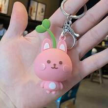 1pc Unisex Cute 3D Silicone Bean Sprout Frog Keychain, Creative Couple Bear, Duck, Rabbit Bag Decoration, Car Key Chain Pendant - Best Gift For Friends At Parties - Multicolor - View 8