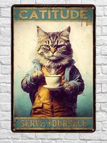1pc Vintage Aluminum Metal Tin Sign - Funny Garden Cat Wall Decor For Home, Kitchen, Bar, Patio - 8x12 Inch - Multicolor - View 11