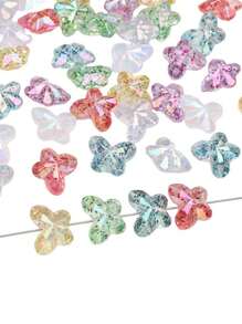 50pcs 18x14mm Colorful Acrylic Coated Satin Powder Butterfly Beads Handmade DIY Jewelry Making Accessories For Bracelets, Necklaces, Crafts, Etc. - Glitter Series - View 8