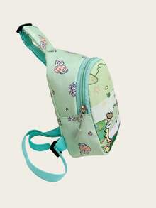 女性時尚超大號多功能美式2024新款斜背包，ins卡通胸包，輕巧旅行背包，情侶、學生和朋友的開學季禮物 - 綠色 - 查看 4