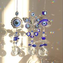 1 pieza Atrapasoles con ojos malignos con bolas de prisma de cristal para colgar en la ventana, decoración atrapasoles, adorno de ojos azules, creador de arcoíris, adorno colgante para el hogar, jardín, amuleto, artesanía, regalo