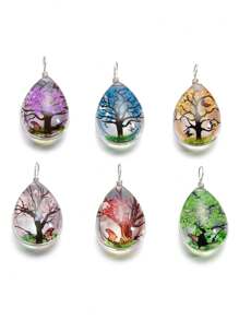 5pcs/Set Glass Life Tree Shape Pendant With Dropper, Eternal Flower Pendant For DIY Bracelet/Necklace Valentines - Glass Tree Of Life Pendant - View 3
