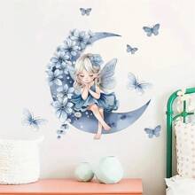 Blue Moon Fairy & Butterfly Fairy Self-Adhesive Wall Sticker, Cartoon Cute Children Room Background Wall Decorative Stickerbaby Shower Family Decorations Gifts - Multicolor - View 2