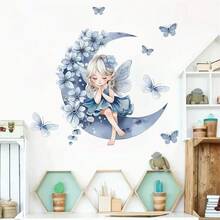 Blue Moon Fairy & Butterfly Fairy Self-Adhesive Wall Sticker, Cartoon Cute Children Room Background Wall Decorative Stickerbaby Shower Family Decorations Gifts - Multicolor - View 3
