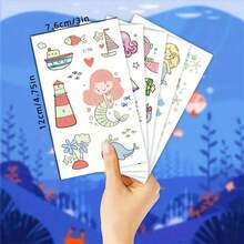 床單發光美人魚紋身貼紙，黑光美人魚暫時性紋身貼紙，適用於女性，美人魚派對裝飾和活動供應品 - 彩色 - 查看 2