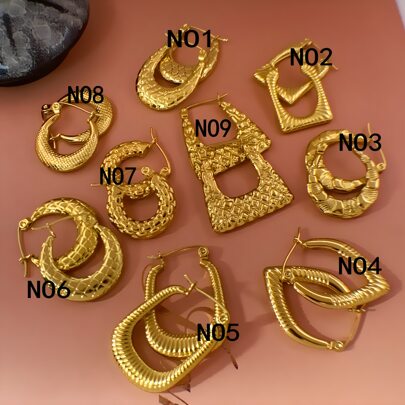 9 Paar Edelstahl Ohrringe für Frauen, großes Set verschiedener Formen, dicke Silber- und Goldkreolen, Hip-Hop-Stil, modischer Schmuck, Party-Accessoires, Ohrringe, 14 Karat Goldohrringe, elegante Ohrringe, Edelstahl-Ohrringe, Damen-Ohrringe