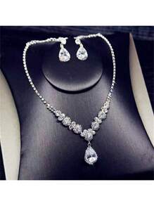 2 Stücke (Halskette + Ohrringe) Frauen Hochzeit Halskette Ohrringe Set, Braut Hochzeitskleid Halskette, Party Schmuck Accessoires