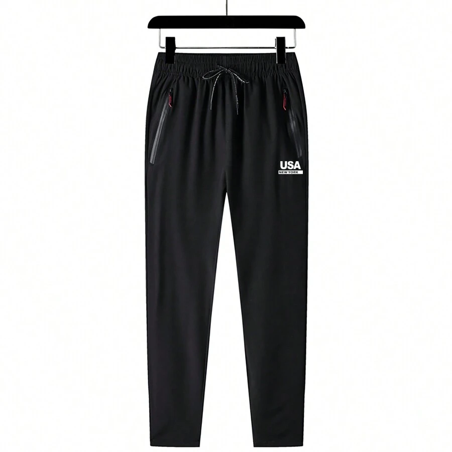 Boyfriend Style Men's Quick Dry Sports Pants, Lightweight Straight Training Running Pants, Breathable Woven Workout Pants For Summer