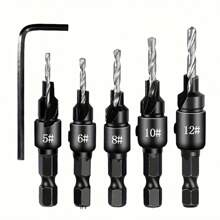 5入組六角把手木工埋頭釘鑽頭，高速開孔和倒角一體化扭力鑽頭，木工埋頭釘鑽頭套裝，配有1/4英吋六角把手，適用於DIY木工使用插座扳手#5#6#8#10#12 - 5pcs - 查看 10