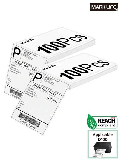  Etiquetas Marklife Fanfold 4" X 6" para envío directo termal, con línea perforada para impresoras térmicas - Compatible con otras marcas de impresoras, papel doblado, adhesivo fuerte, calificación comercial (4" X 6" - 100 etiquetas) Blanco