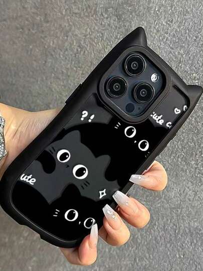 غلاف هاتف أكريليك مضاد للسقوط بتصميم قط أسود متراص، متوافق مع أجهزة أبل، قطعة واحدة