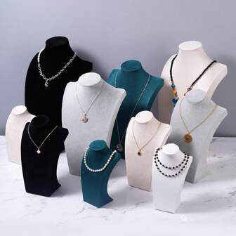 1pc Velvet Necklace Display Stand, Mannequin Bust Jewelry Holder, Counter Display Prop Necklace Rack