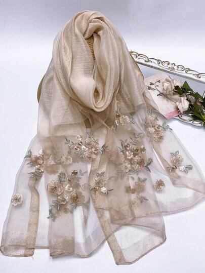 Boho 1pc Women's Embroidered Decorative Shawl With Small Floral Pattern, Silk & Wool Blend, Golden Thread, Elegant And Graceful Style, Perfect For Traveling And Sun Protection In Summer And Keeping Warm And Decorating Traditional Chinese Dress Qipao In Autumn And Winter, Also Suitable As A Gift For Mother. Accessories Women Valentine's Day Valentines