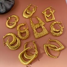 9 Paar Edelstahl Ohrringe Set, Damen Große Größe verschiedene Formen Ohrringe, dicke Silber & Gold Creolen, modischer Hip Hop Stil individualisierter Schmuck Party Accessoires - Neu - Übersicht 1