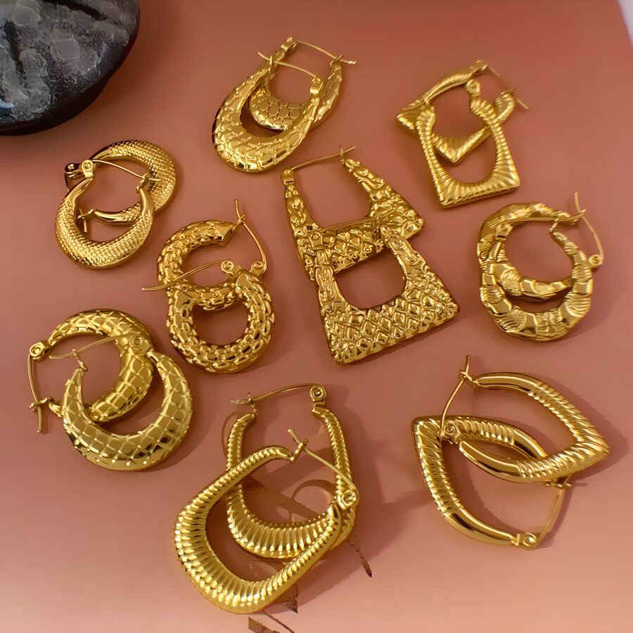 9 Paar Edelstahl Ohrringe Set, Damen Große Größe verschiedene Formen Ohrringe, dicke Silber & Gold Creolen, modischer Hip Hop Stil individualisierter Schmuck Party Accessoires - Neu - Übersicht 1