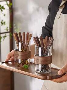 2入組不鏽鋼水果叉和保溫刀套裝，復古風格高檔餐具，適用於甜點和蛋糕，家居用品 - 銀色 - 查看 3