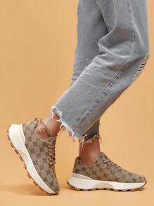 New Women's Fashionable Casual Woven Breathable Thick-Soled Sports Shoes, Comfortable And Versatile Anti-Slip Waffle Chunky Sneakers, Suitable For Outdoor Activities And Daily Wear
