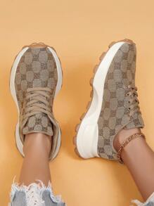 New Women's Fashionable Casual Woven Breathable Thick-Soled Sports Shoes, Comfortable And Versatile Anti-Slip Waffle Chunky Sneakers, Suitable For Outdoor Activities And Daily Wear