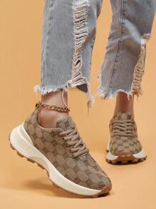 New Women's Fashionable Casual Woven Breathable Thick-Soled Sports Shoes, Comfortable And Versatile Anti-Slip Waffle Chunky Sneakers, Suitable For Outdoor Activities And Daily Wear