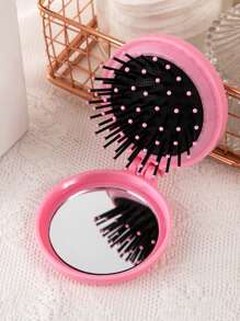 1 Pc Mini Portable Girl's Comb For Outdoor, Lightweight Bifold Travel Comb With Mirror