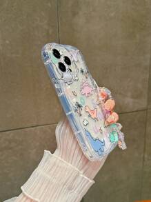 1 pieza Funda de teléfono con correa de mano de dinosaurio de estilo zoológico transparente de TPU, creativa, a prueba de caídas, protectora, compatible con iPhone, con protección de lente, resistente al agua, a los golpes y a los arañazos - transparente - Ver 4