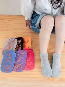 6 pares de calcetines cortos de piso para niños de unicolor, calcetines casuales antideslizantes para estudiantes - Multicolor - Ver 3