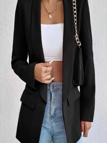 Max Social Women's Blazer Open Front Elongated Modern Tedencia Suit Coat - 黑色 - 查看 1