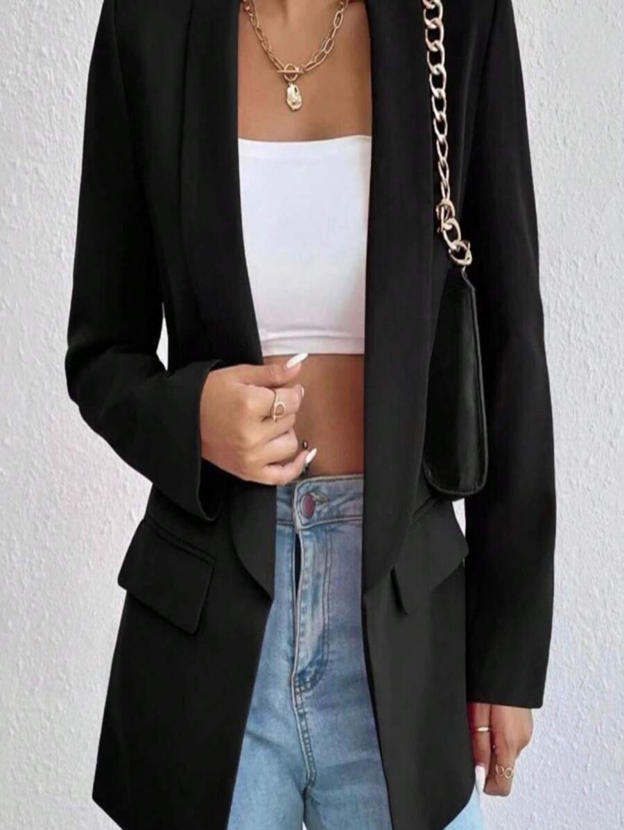 Max Social Women's Blazer Open Front Elongated Modern Tedencia Suit Coat - 黑色 - 查看 1