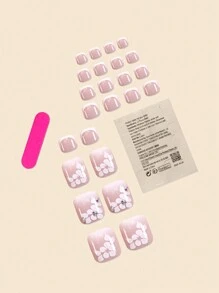 24 pegatinas de arte de uñas con diseño de flores para uñas de los pies con detalles de strass + 24 piezas de gel de gelatina + lima de uñas Uñas postizas