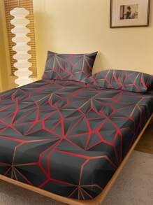 1pc  Cylinder Red Pattern Printed Brushed Fitted Sheet, Printed Bed Cover For Bedroom, Bedding (Pillowcase Not Included) - Multicolor - View 3