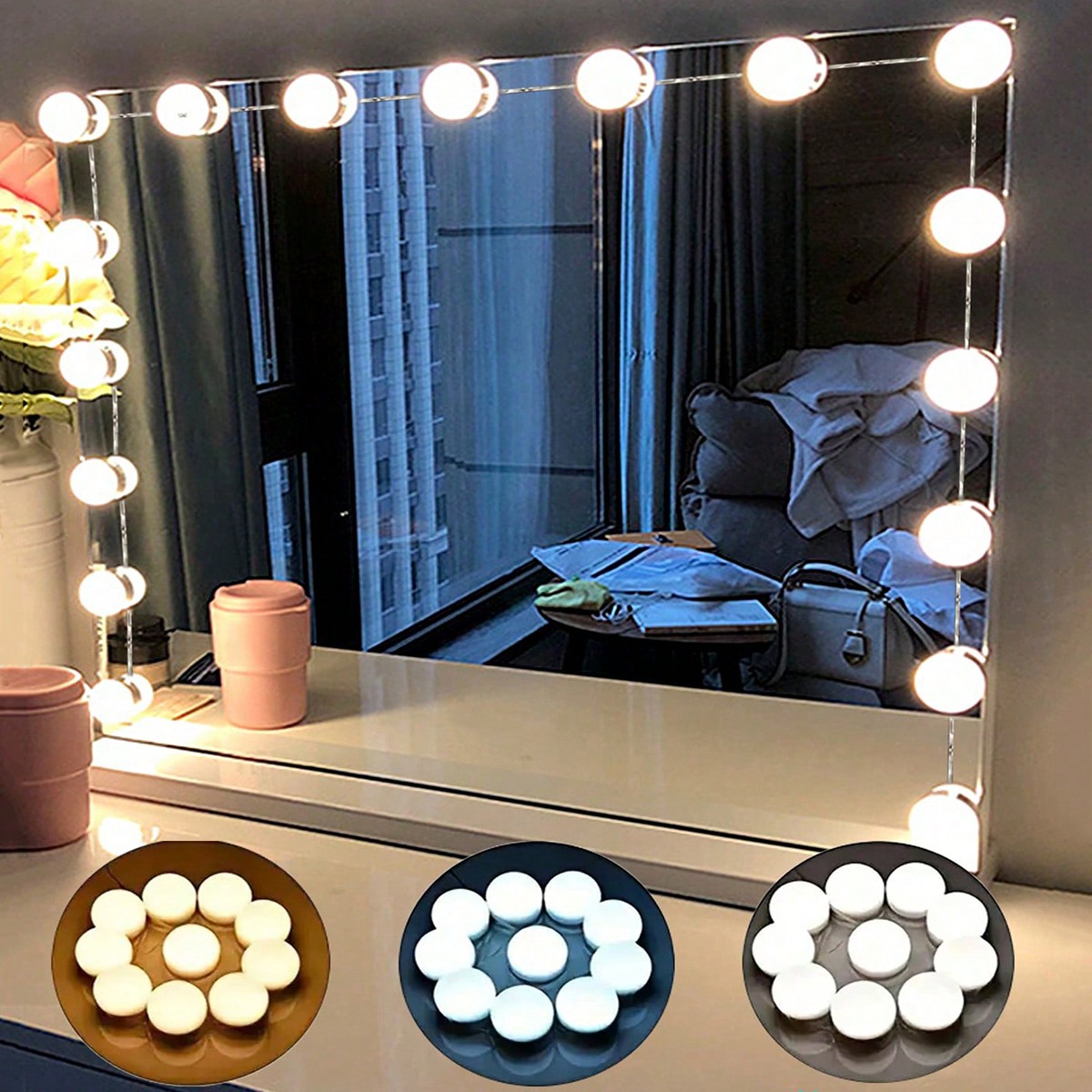 1pc USB Makeup Light With Multiple Sizes, Evenly Distributed, 3 Color Options: White/Warm/Neutral, Adjustable Brightness, Suitable For Bar Dressing Room, Home Vanity, Live Streaming Studio And Other Entertainment Venues, Includes Easy Installation EVA Double-Sided Tape, Soft Lighting, Lamp String Only Without Mirror