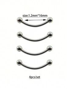 4pcs/Set 1.2mm Diameter Stainless Steel Tongue Piercing Jewelry, Curved Barbell Piercing For Tongue, Lip And Eyebrow, Banana Bells Suitable For Daily Wear