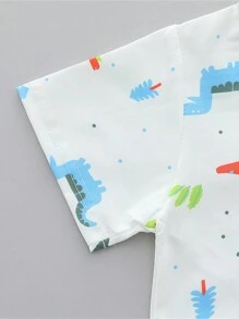 男寶寶夏季恐龍印花襯衫短褲套裝，配立領 - 白色 - 查看 4