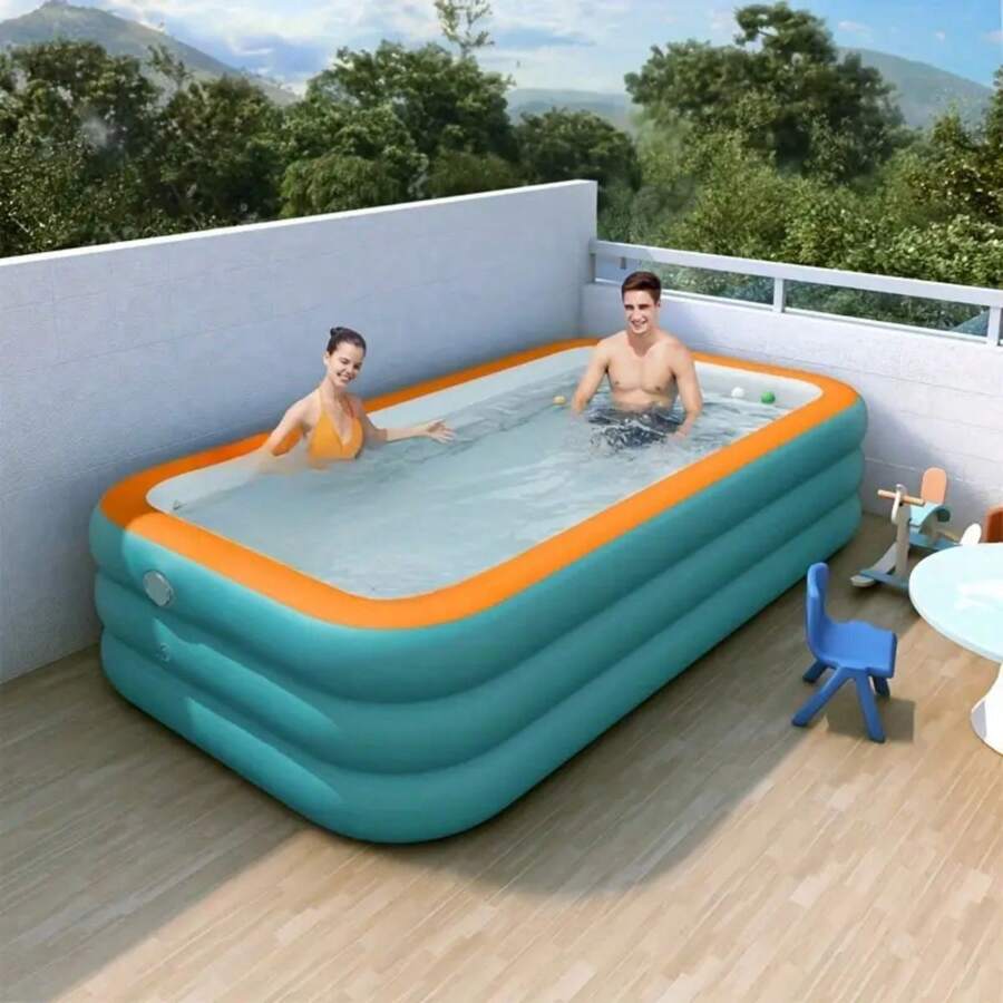 Piscina inflable familiar - Piscinas inflables con anillo superior de PVC con múltiples componentes para divertirse con agua en el patio trasero en verano - Disponibles opciones de color de moda - verde-naranja - Ver 1