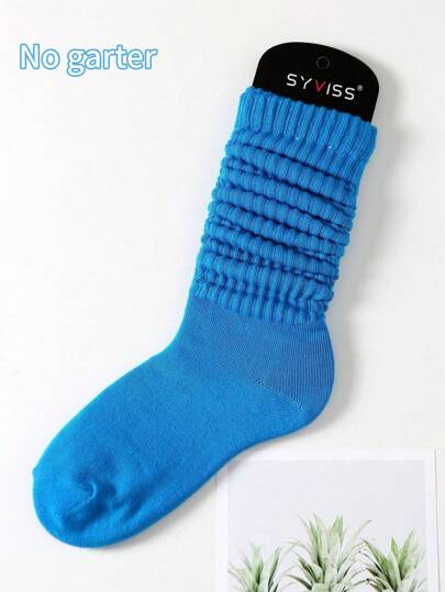 1 双女士春夏韩版可爱绒袜，学院风/洛丽塔风/简约风/运动风纯色过膝袜（无袜板），秋季