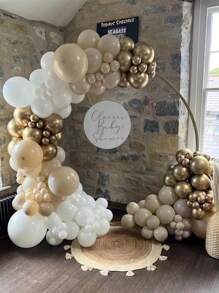 139pcs White Sand Gold Balloon Garland Arch Kit Beige Nude White With Metallic Chrome Gold Latex Balloons For Wedding Bridal Shower Engagement Party Decorations Birthday Shower Supplies,