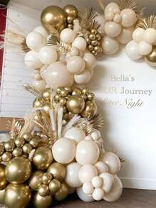 139pcs White Sand Gold Balloon Garland Arch Kit Beige Nude White With Metallic Chrome Gold Latex Balloons For Wedding Bridal Shower Engagement Party Decorations Birthday Shower Supplies,