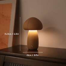 Lámpara de mesa USB con interruptor táctil de luz nocturna de setas de madera, de nogal y madera de haya cálida y atenuable, ideal para habitación o mesilla de noche