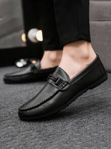 2025 Spring Men's Business Casual Fashion Korean Style Leather Loafers, Soft Bottom Slip-On Driving Shoes (The Loafers Run Small, Big-Footed Wearers Are Advised To Buy 1 Size Up)